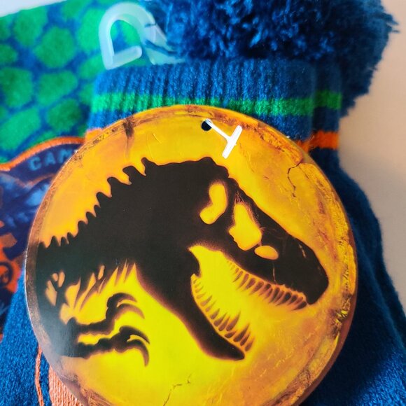 JURASSIC WORLD CAMP CRETACEOUS HAT MITTEN SET BLUE/GREEN/MULTI TODDLER BOY 2T-4T - Picture 4 of 6